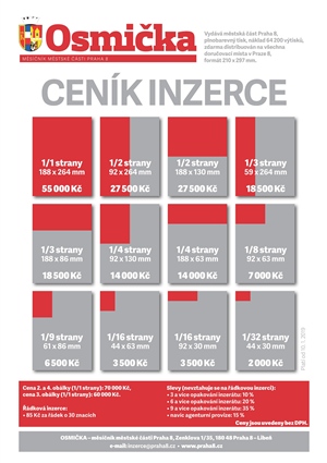 Ceník inzerce měsíčníku Osmička platný od 10.01.2019