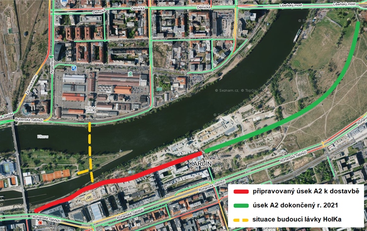 Oprava cyklostezky A2 na Rohanském nábřeží (Negrelliho viadukt-Breitfeldova) mapa