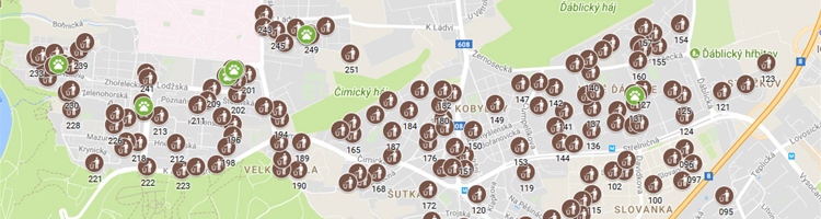 Mapa psích košů a luk